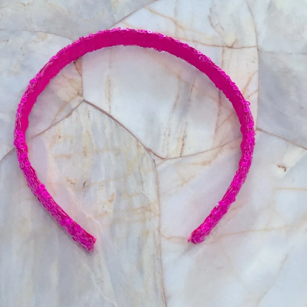 Pink Sequin Thin Headband Shimmering Hair Accessory Hot Pink Sparkle